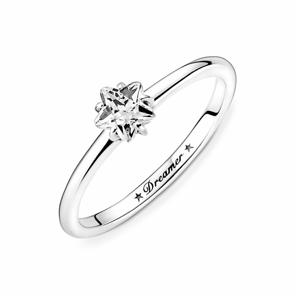 Star sterling silver ring with  clear cu