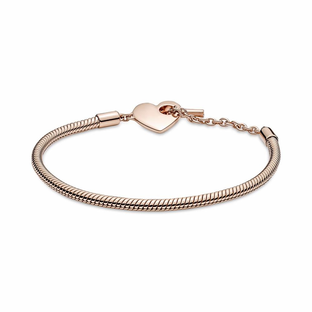 Pulsera Pandora Moments Rose Cadena de Serpiente con Cierre en T y Corazón