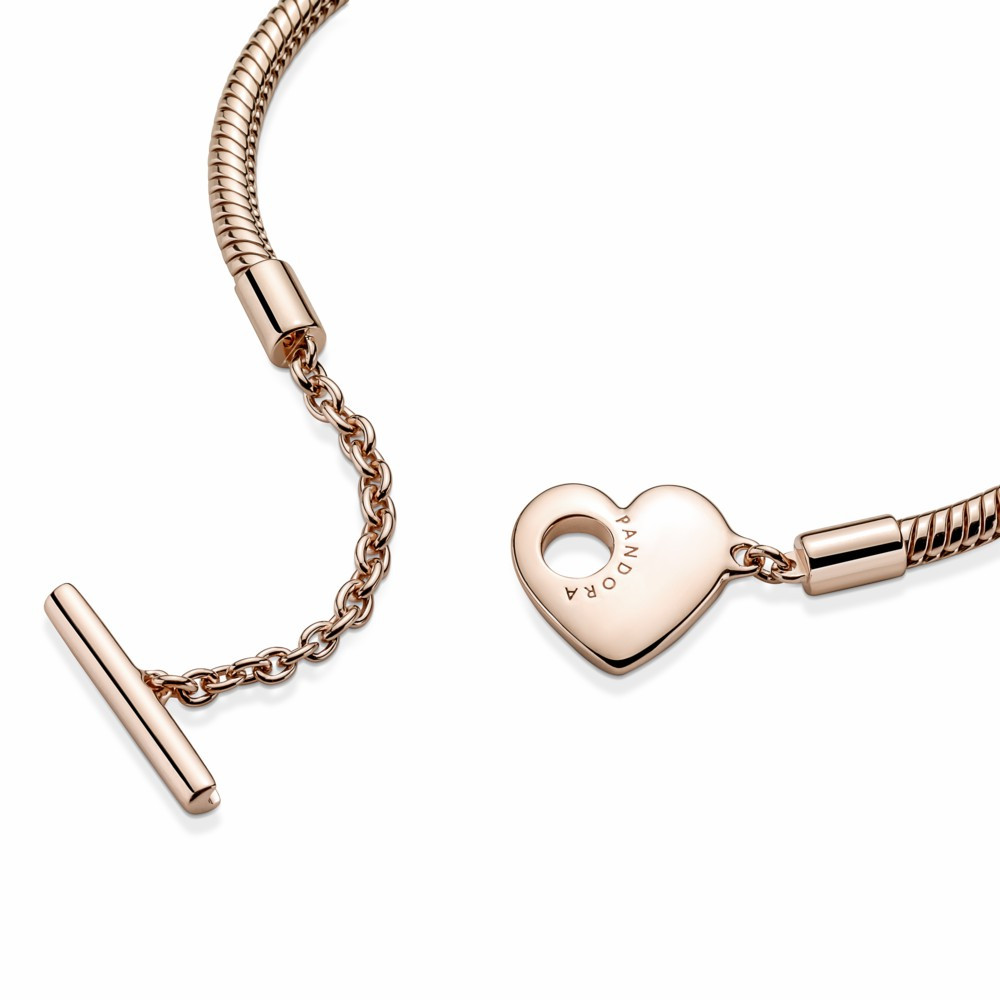 Pulsera Pandora Moments Rose Cadena de Serpiente con Cierre en T y Corazón