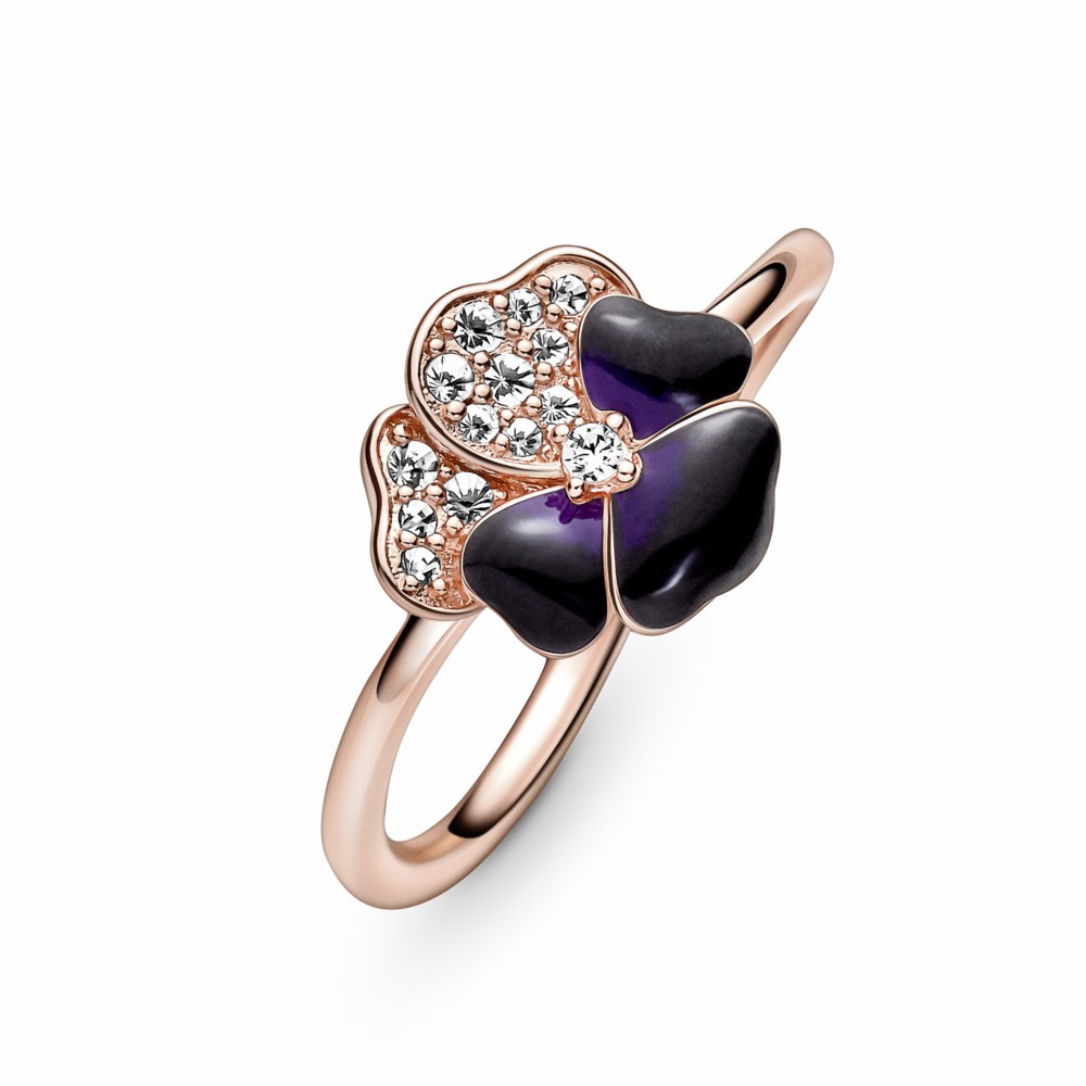 Anillo Pandora Rose Flor Pensamiento Morado