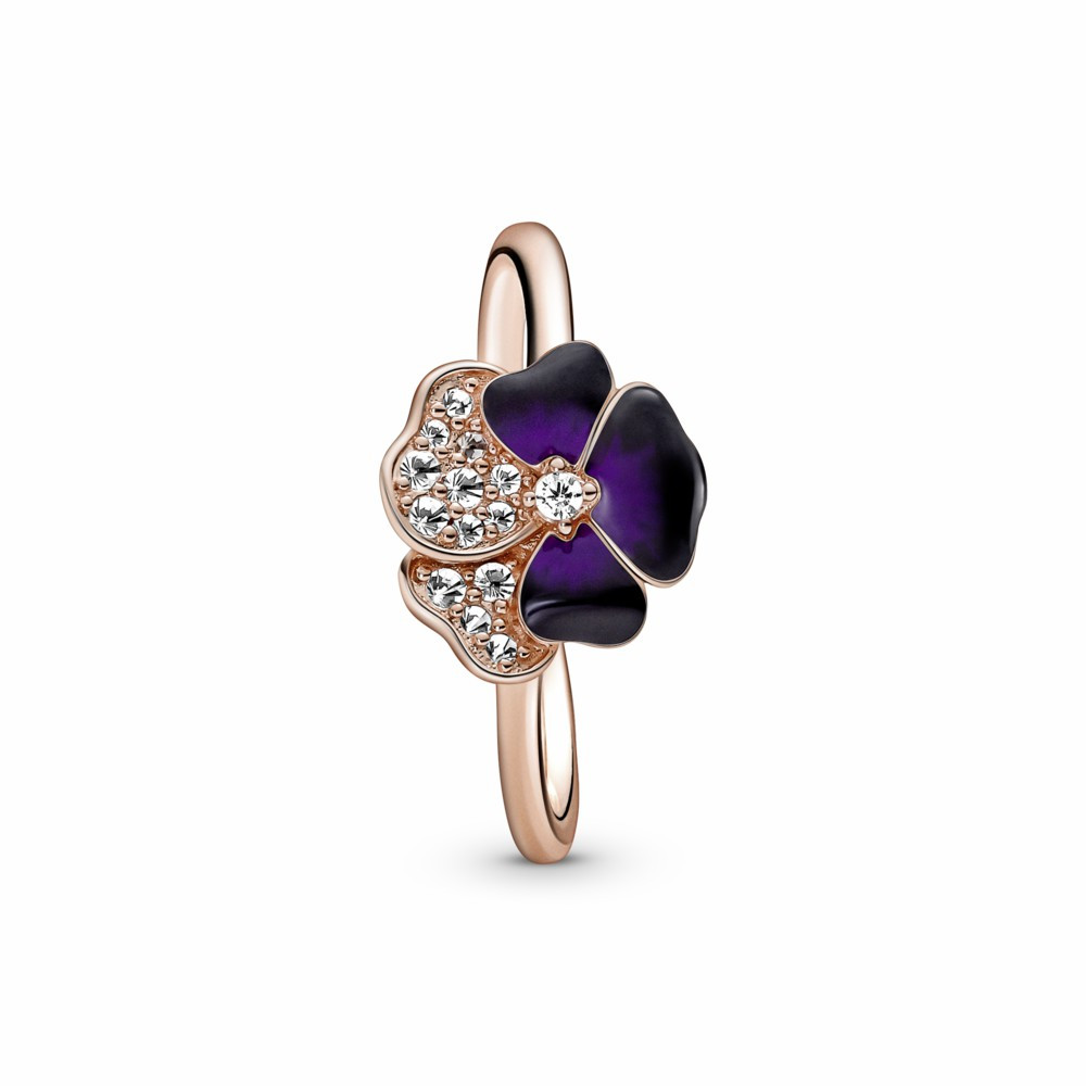 Anillo Pandora Rose Flor Pensamiento Morado
