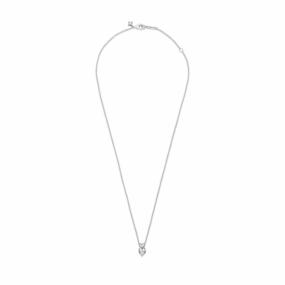 Collar Pandora Colgante Doble Corazón Brillante