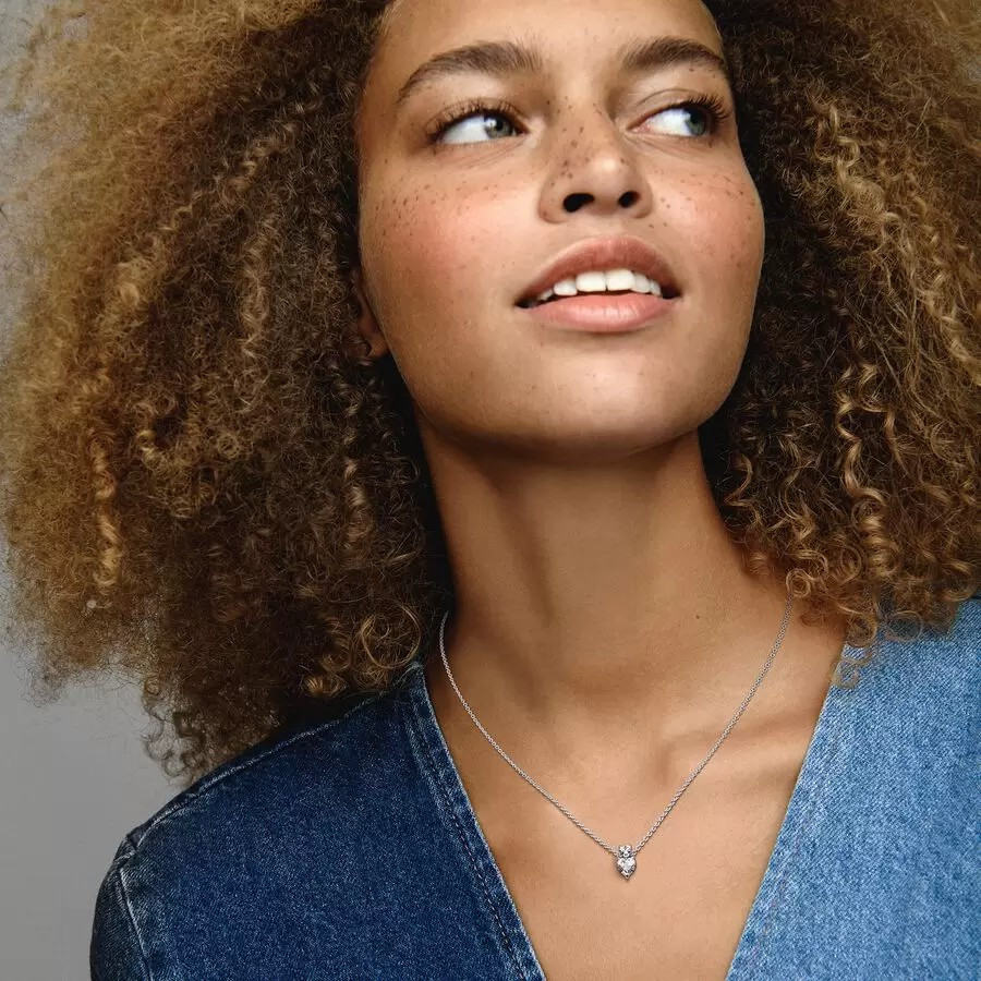 Collar Pandora Colgante Doble Corazón Brillante