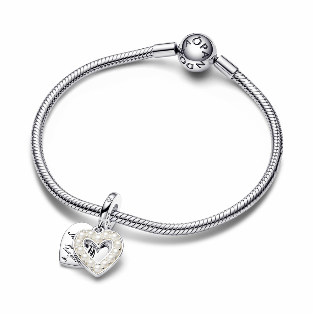 Charm colgante Pandora Doble Corazón Blanco Anacarado
