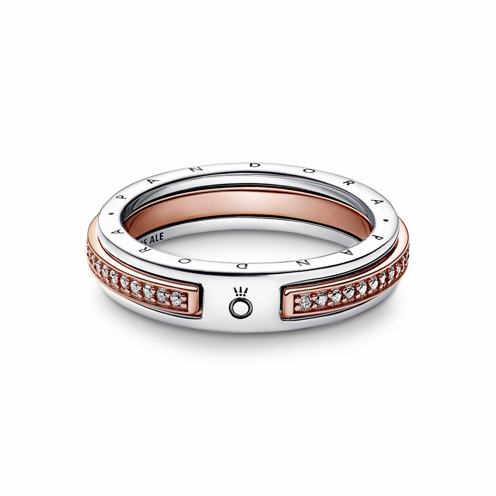 Anillo Pandora Logo y Pavé en dos tonos