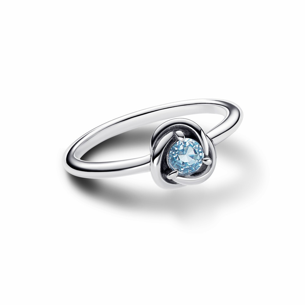 Anillo Pandora circular de eternidad con piedra natal de cristal de marzo azul