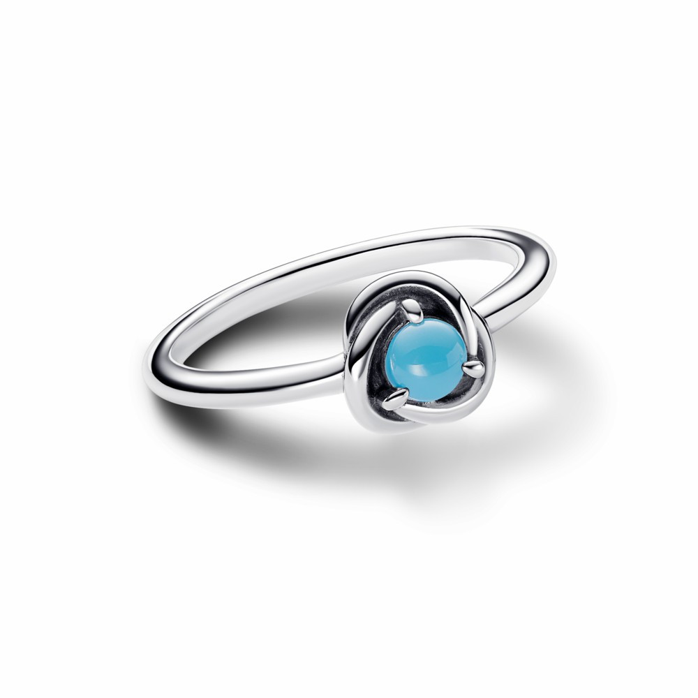 Anillo Pandora circular de eternidad con piedra natal de cristal de diciembre turquesa