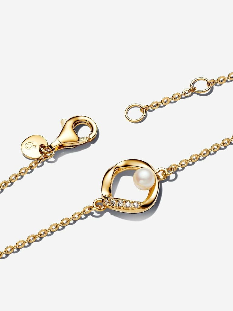 Pulsera Círculo Forma Orgánica en Pavé y Perla Cultivada de Agua Dulce Tratada