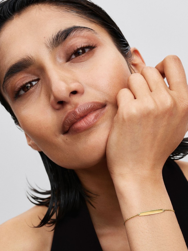 Pulsera Pandora de Cadena Barra Grabable Recubrimiento en oro de 14k