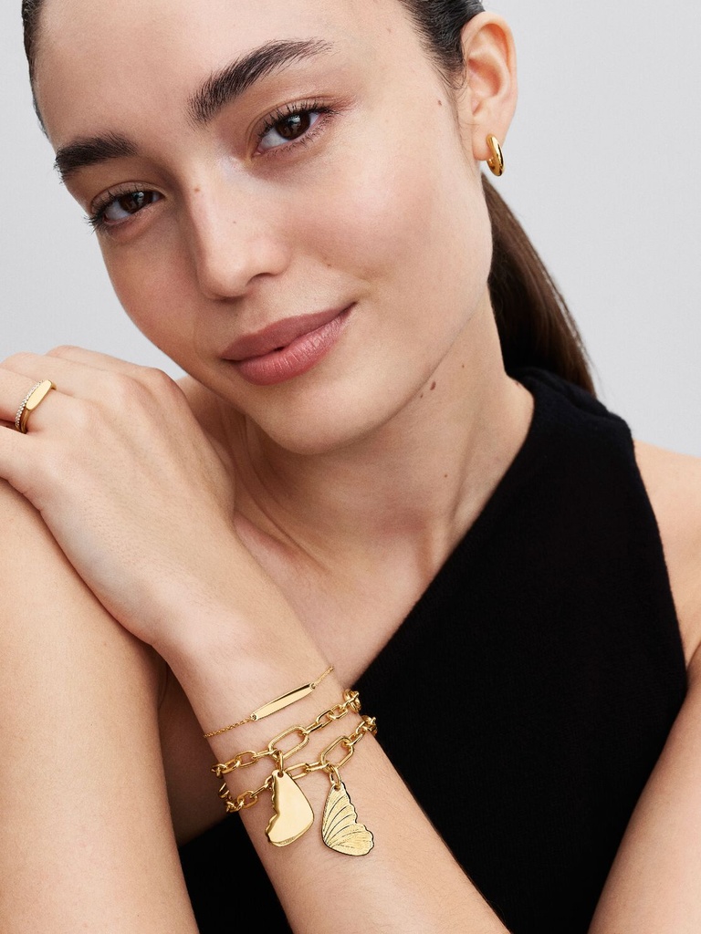 Pulsera Pandora de Cadena Barra Grabable Recubrimiento en oro de 14k