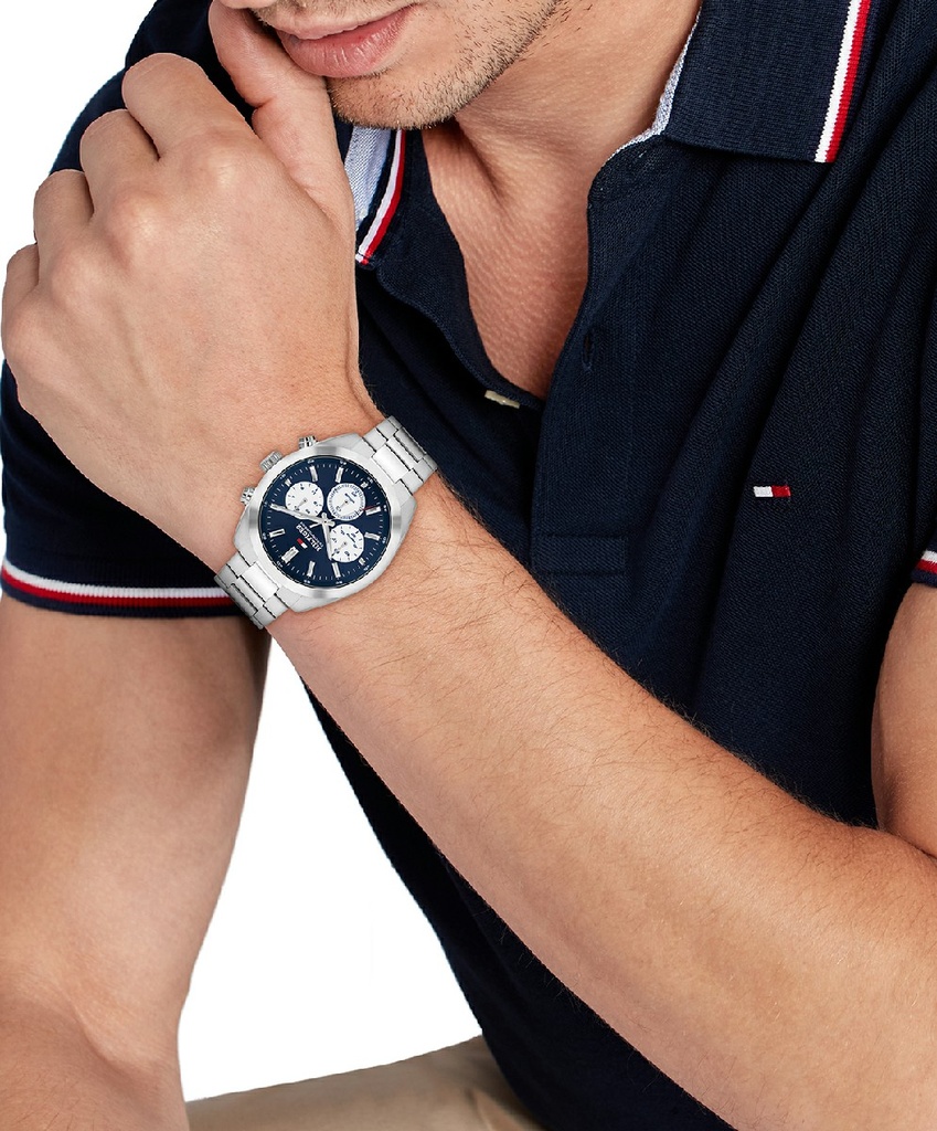 Reloj Tommy Hilfiger Hombre Hudson Plateado y Azul Multifunción 1710722