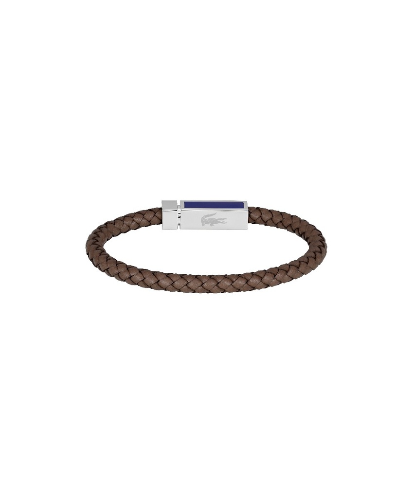 Pulsera Lacoste Rokel Piel Trenzada Marrón y Acero Inoxidable Hombre 2040450