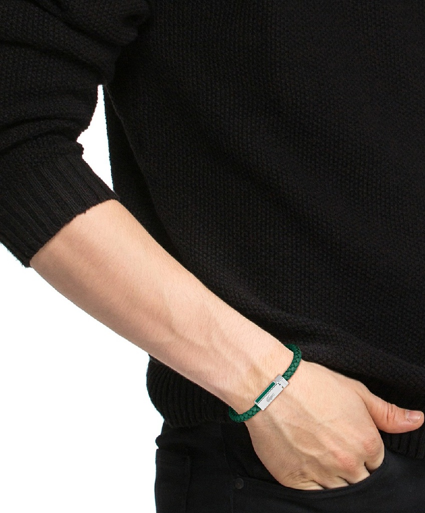Pulsera Lacoste Rokel Piel Trenzada Verde  y Acero Inoxidable Hombre 2040449