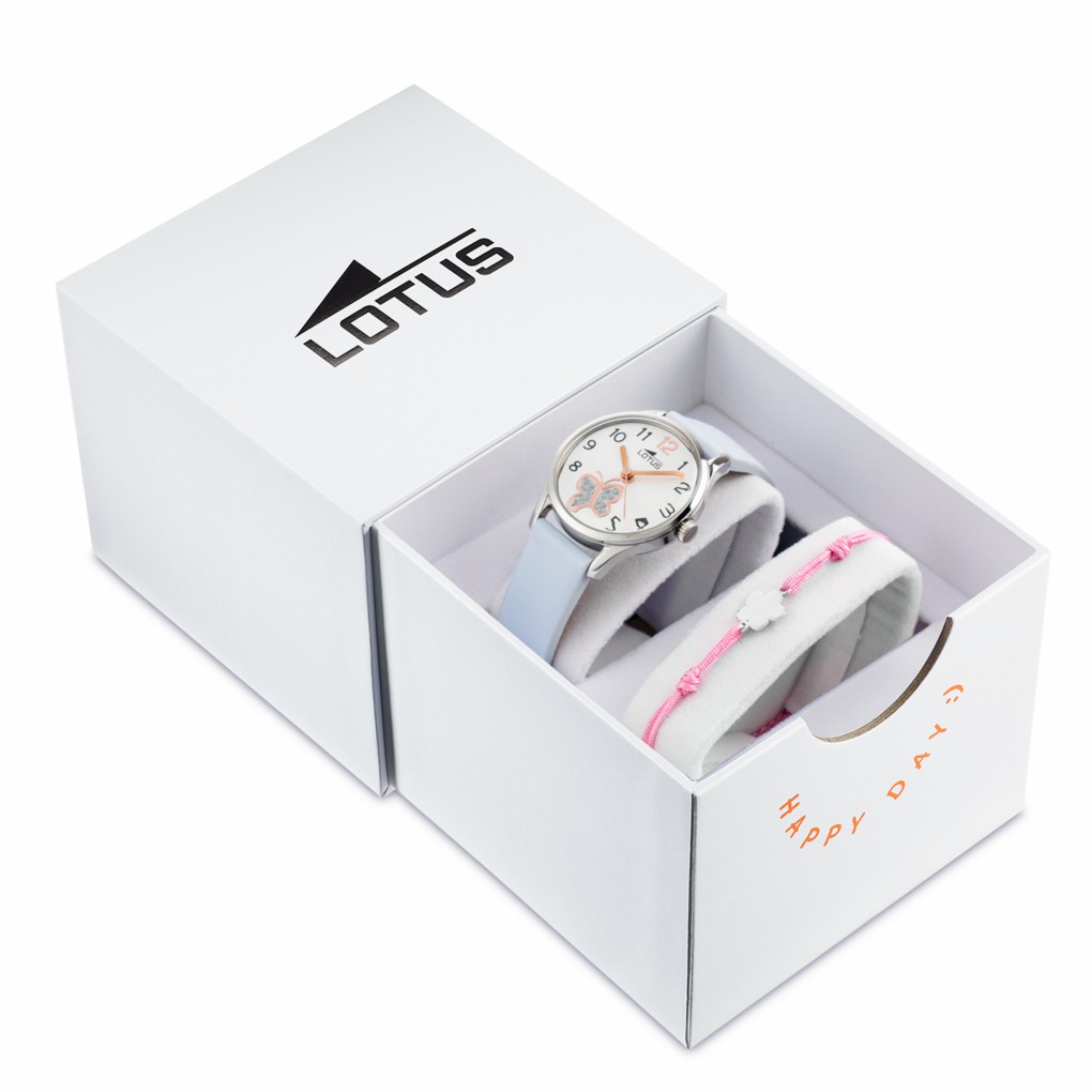 Reloj Lotus Junior Piel Azul y Esfera Blanca con Mariposa 18406/G