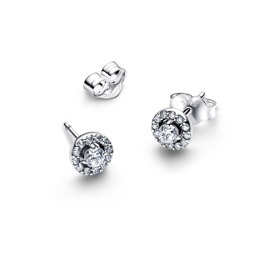 Pendientes Pandora Botón Halo Redondo Pavé  293019C01