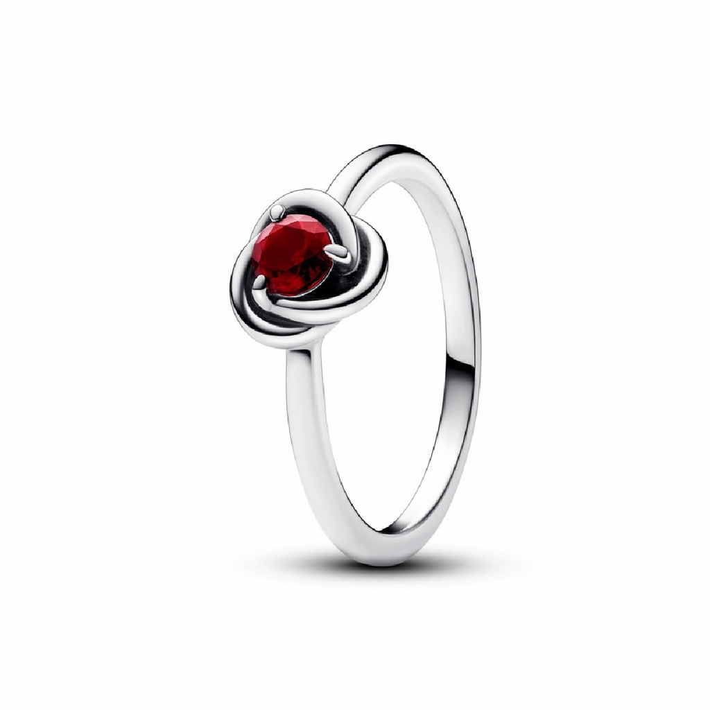 Anillo Pandora Circular Eternidad Piedra Natal Cristal de Enero Rojo