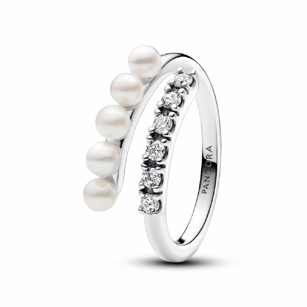 Anillo Pandora abierto con perlas cultivadas y pavé 193145C01