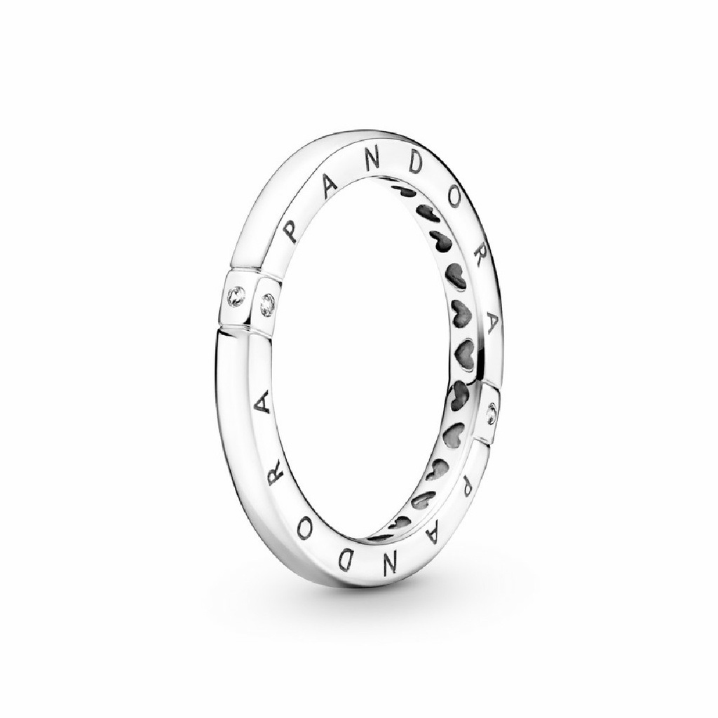 Anillo Pandora Logotipo y Corazones Plata