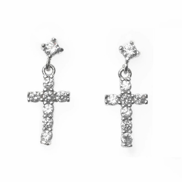 Pendientes Plata Rodio Cruz Pace Circonita Blanca 170A0051