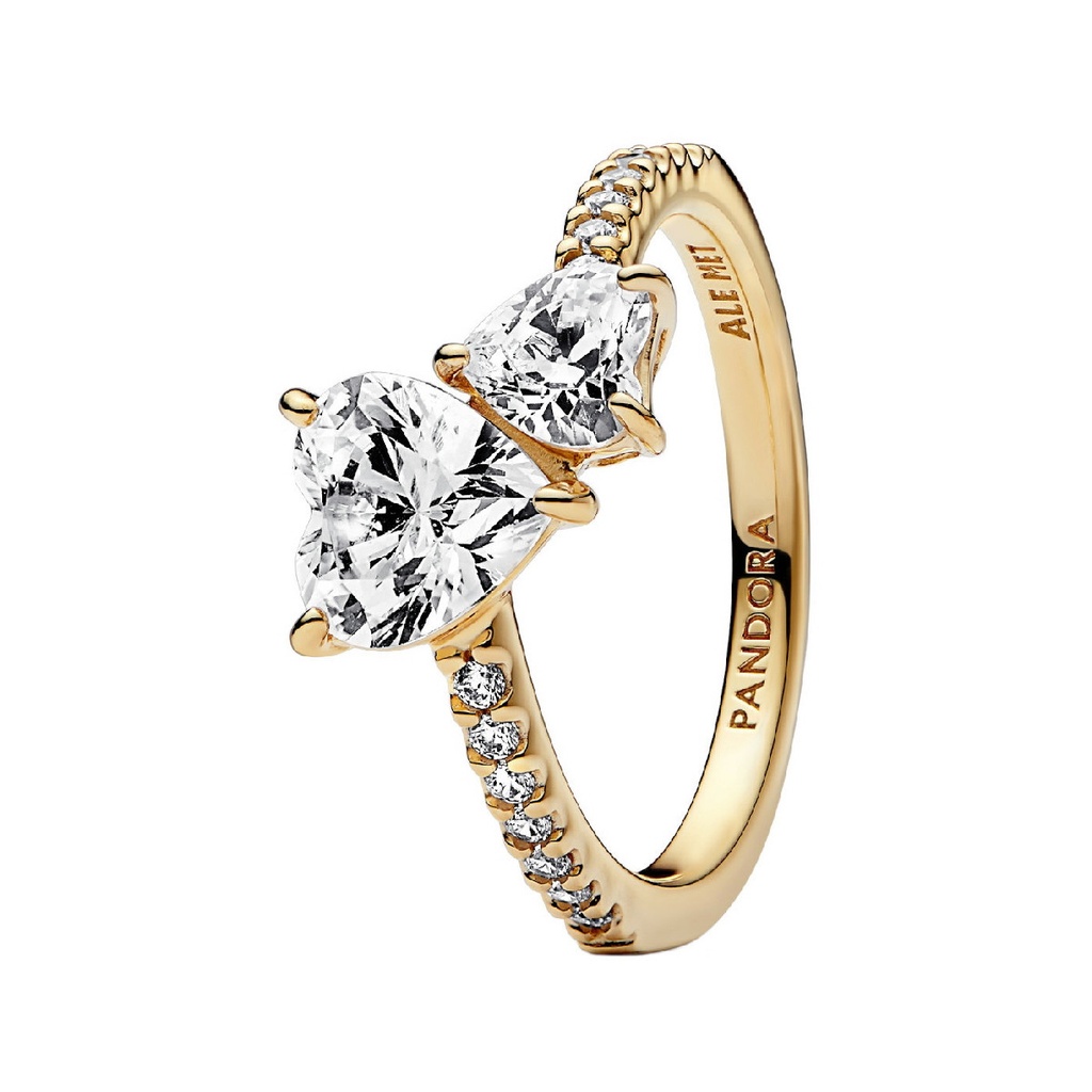 Anillo Pandora Corazón Doble Brillante Dorado 161198C01