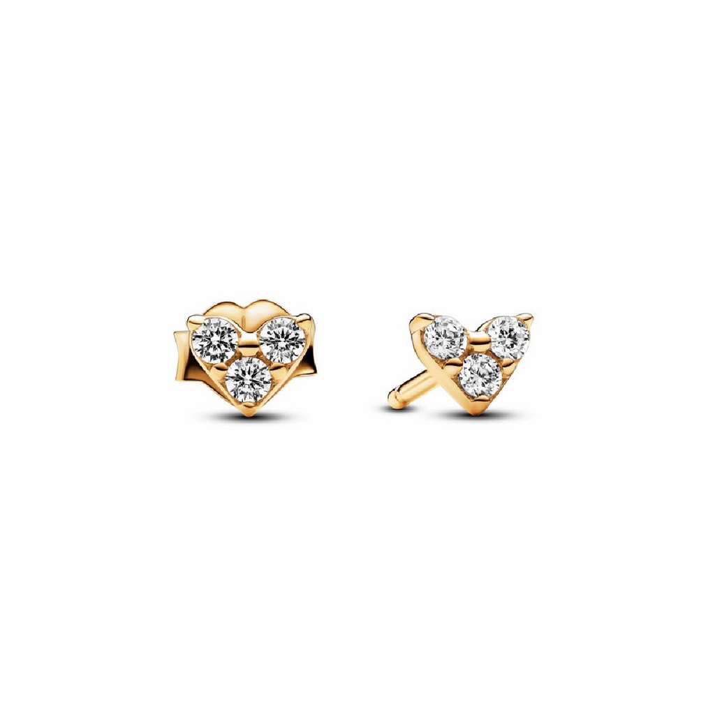 Pendientes Pandora de Botón Corazón y Triple Gema Dorado