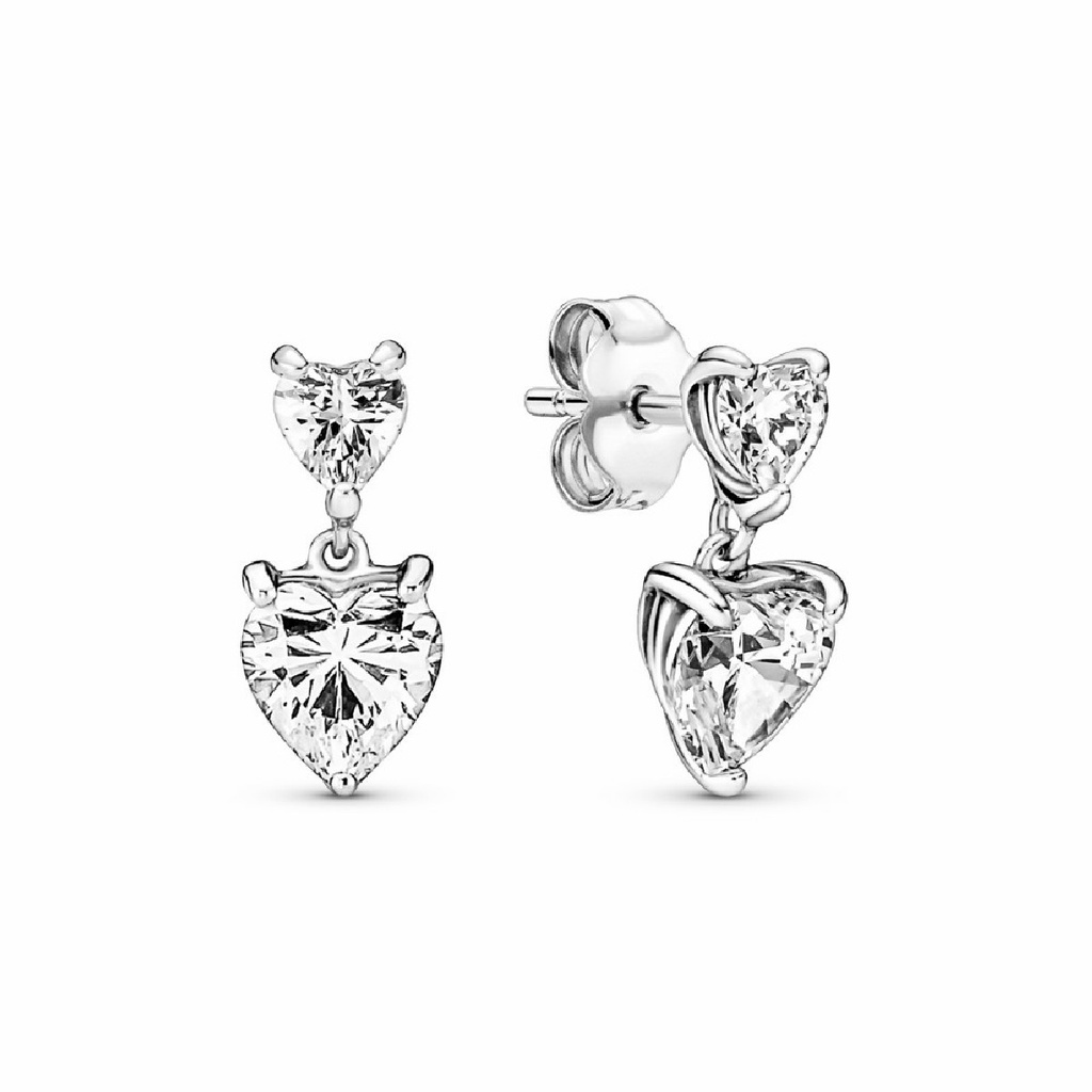 Pendientes Pandora Botón Doble Corazón Brillante