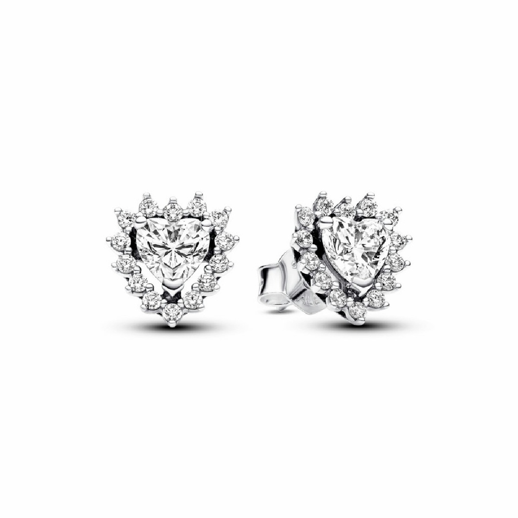 Pendientes Pandora de Botón Corazón Halo Brillante