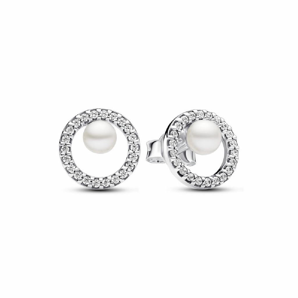 Aretes Pandora Halo Pavé y Perlas Cultivadas de Agua Dulce Tratadas