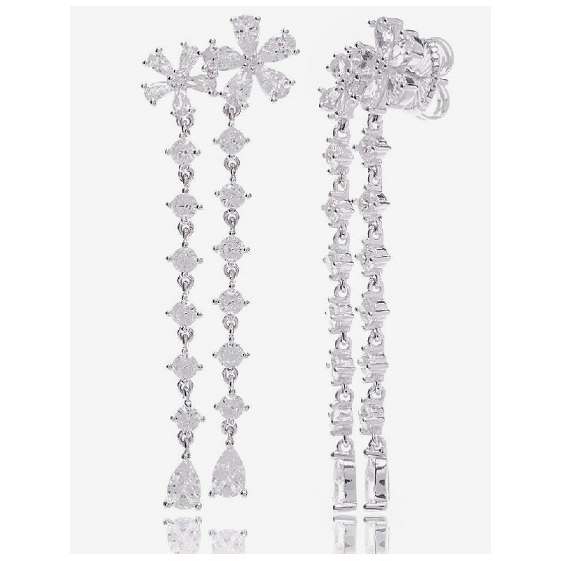 Pendientes Camaleoni Cheverny Plata Rodio Flores 2 Cascadas WP034/LP