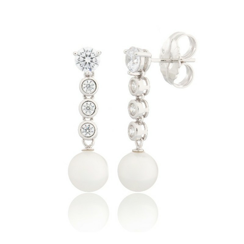 Pendientes Camaleoni Mull Plata Rodio 3 Chatones Perla WPP024/MP