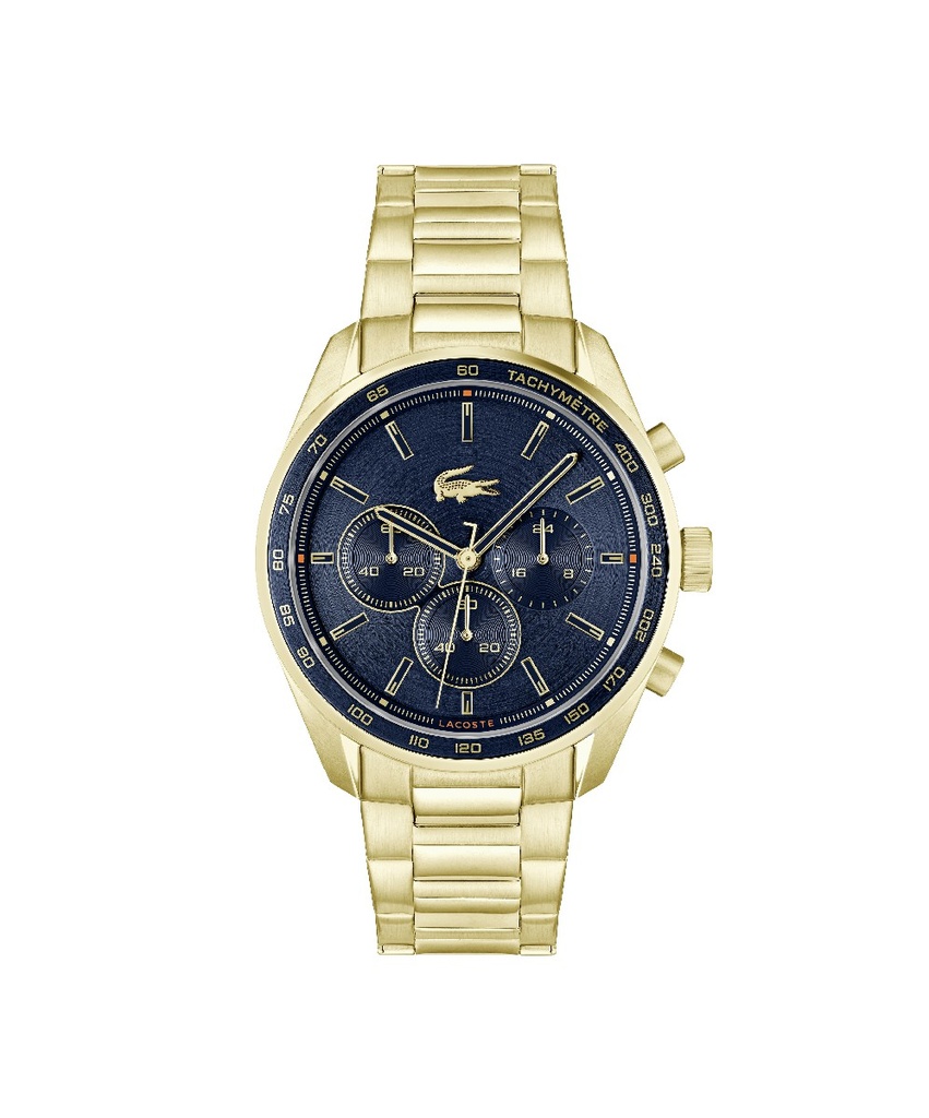 Reloj Lacoste Hombre Boston Cronógrafo Acero IP Dorado Esfera Azul 2011381