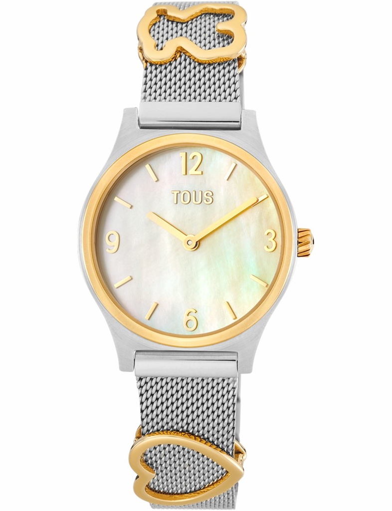 Reloj Tous Mujer Epic Icon Acero Plateado IP Dorado Esfera Nácar y Correa con Detalles Osos Dorados 3000136000