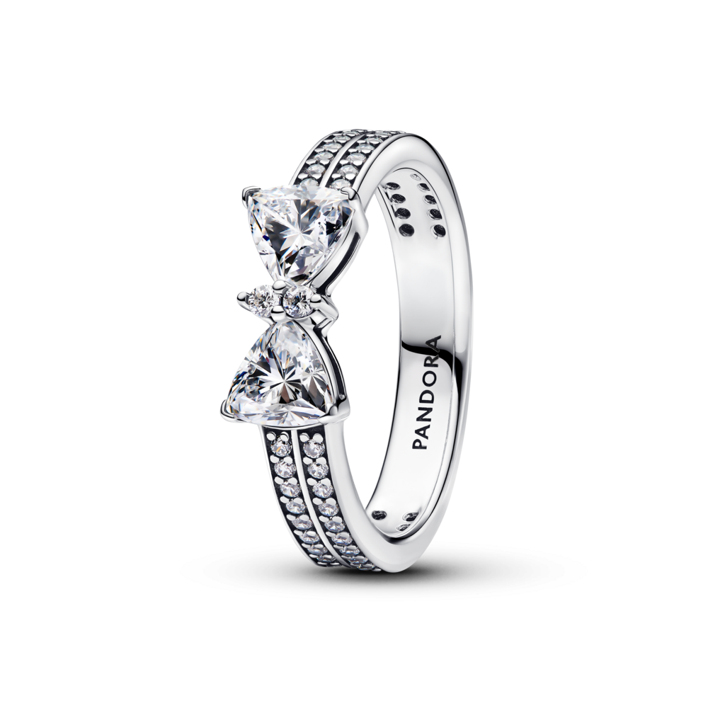 Anillo Pandora Doble Banda Lazo Brillante