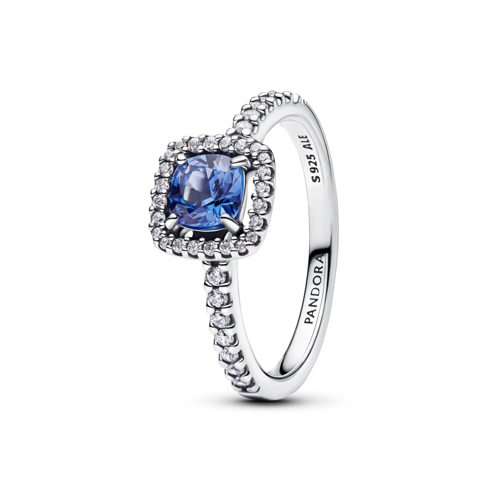 Anillo Pandora Halo Azul Cuadrado Brillante