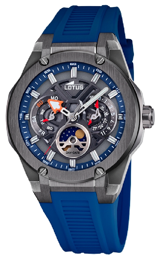 Reloj Lotus Hombre Vortex Multifunción Acero Girs Caucho Azul 18946/4