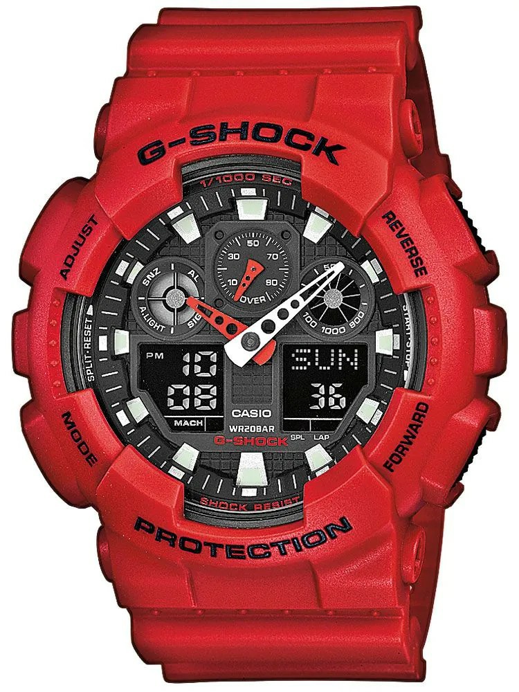 Reloj Casio G-Shock Hombre Analógico-Digital Multifunción Rojo GA-100B-4AE