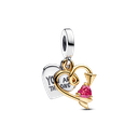 Charm Colgante Pandora Doble Corazon Grabable y Flecha Bicolor