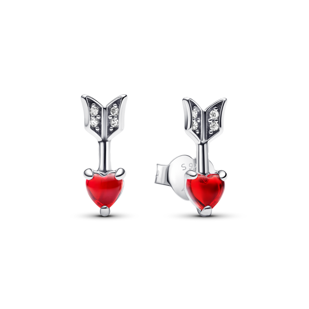 Pendientes Pandora Flecha y Corazón Cristal de Murano Rojo