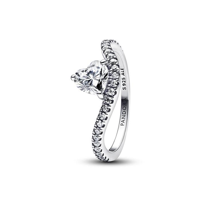 Anillo Pandora Corazón Ondulado en Pavé