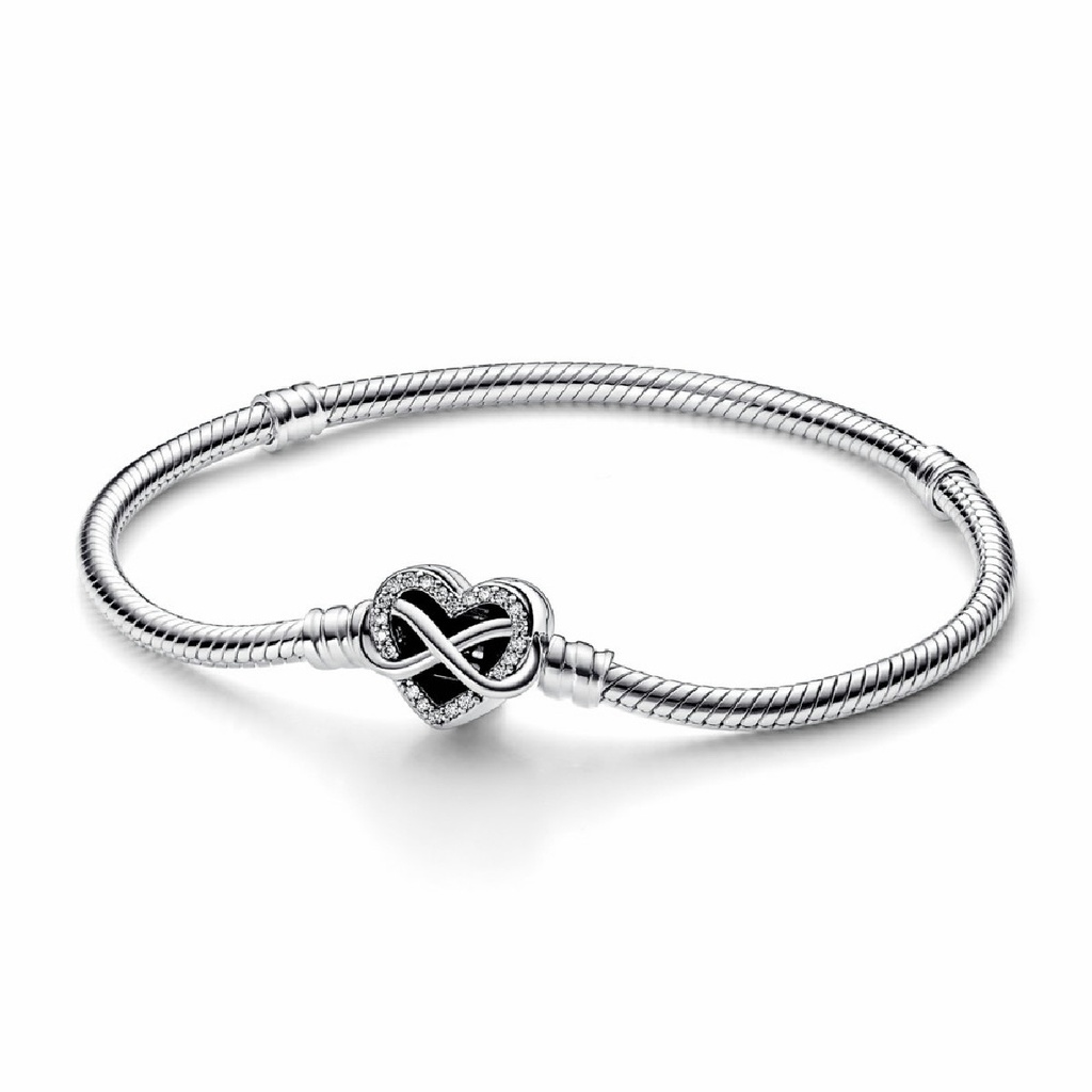 Pulsera Pandora Moments Cadena de Serpiente con Cierre de Corazón Infinito Espumoso 592645C01