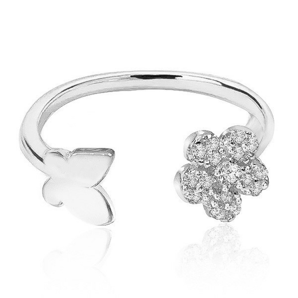 Anillo Itemporality Harmony Plata Mariposa y Flor con Circonitas