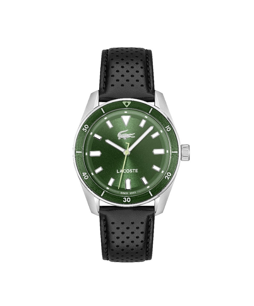 Reloj Lacoste Hombre Boston Correa Piel Negro Esfera Verde 2011423