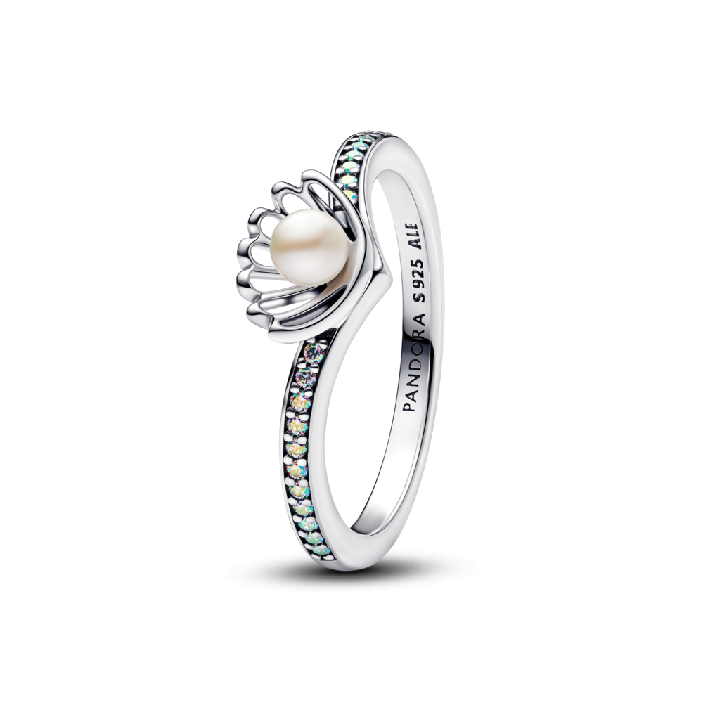 Anillo Pandora Perla Cultivada de Agua Dulce Tratada Concha Princesa Ariel 