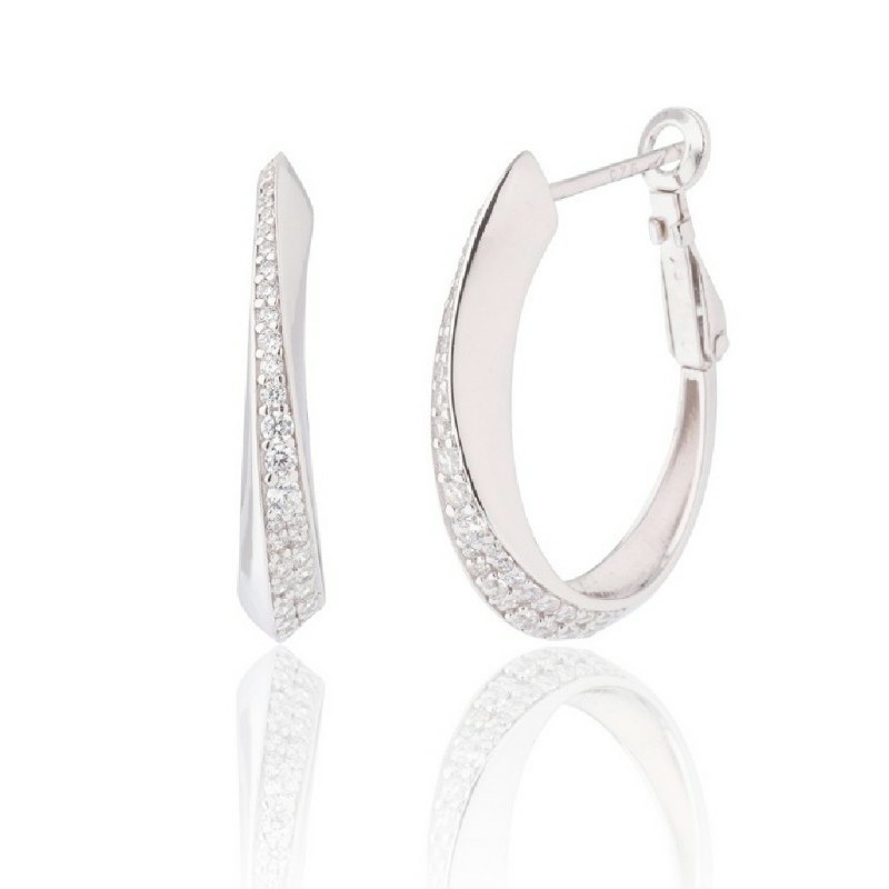 Pendiente Camaleoni White Aro Liso/Pave Plata Rodio WP128/AR