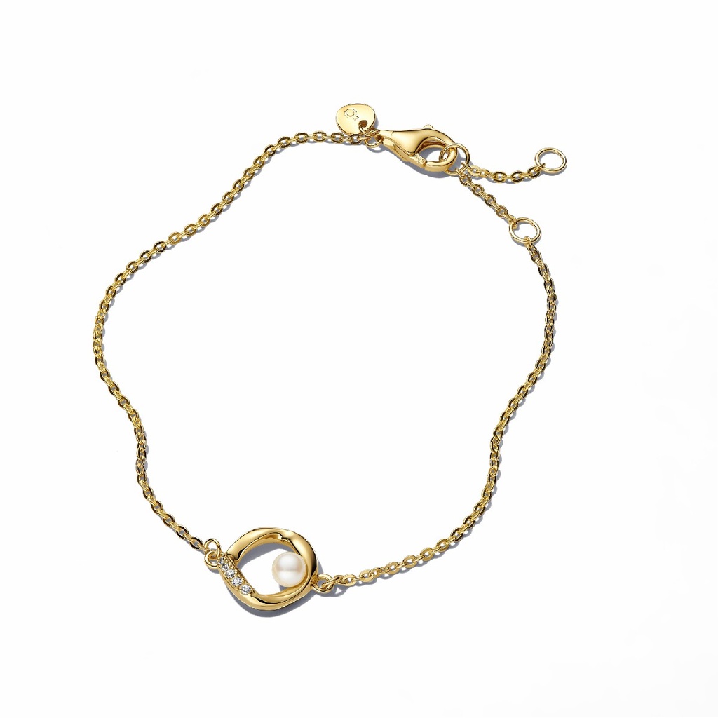 Pulsera Círculo Forma Orgánica en Pavé y Perla Cultivada de Agua Dulce Tratada