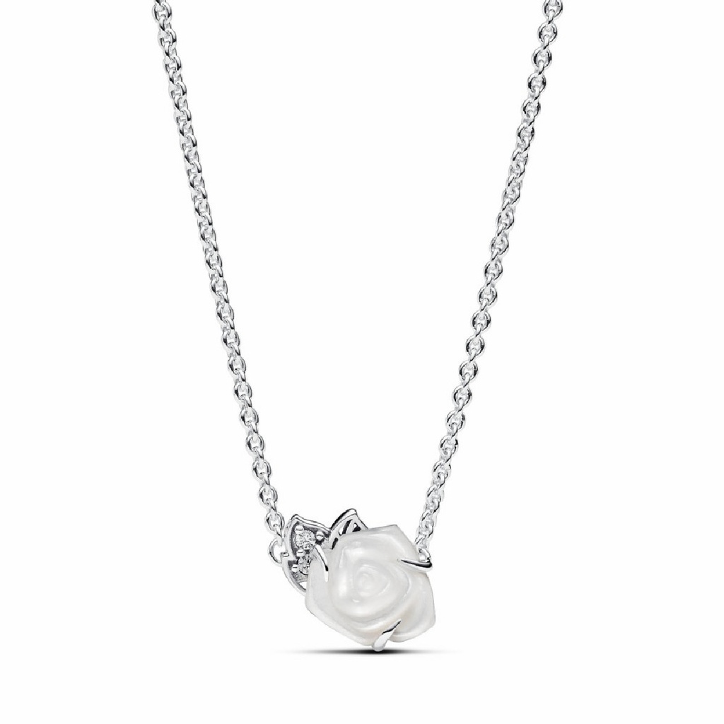 Collar Pandora de Rosa Blanca en Flor