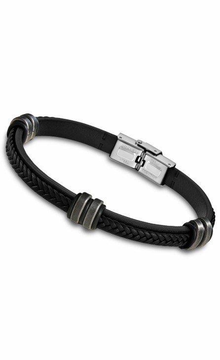Pulsera Lotus Style Urban Man Acero y Piel Negra LS1829-2/C