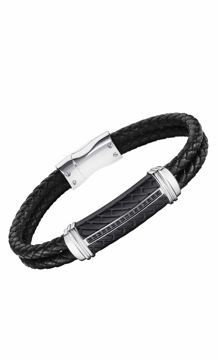 Pulsera Lotus Style Hombre Acero y Piel Negra LS2286-2/1