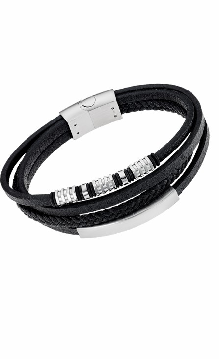 Pulsera Lotus Style Men in Black Acero y Piel Negra LS2383-2/1