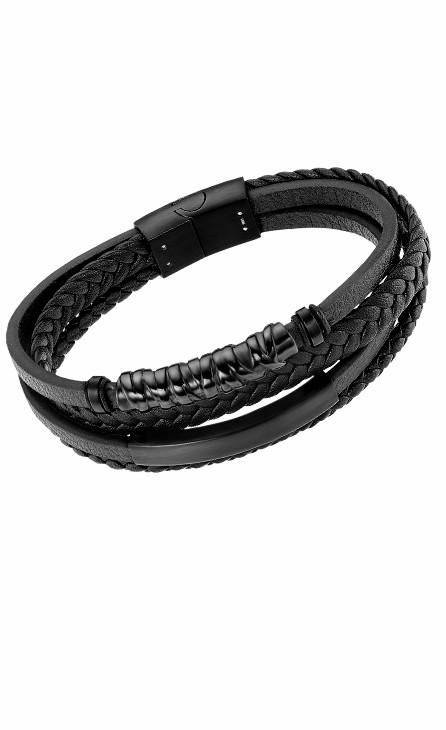 Pulsera Lotus Style Men in Black Acero Y Piel Negra LS2384-2/1